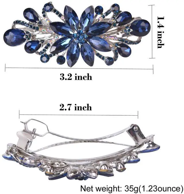Alt view image 6 of 6 - Flower Luxury Jewelry Design Hairpin Rhinestone Hair Barrette Clip for Mom (Dark Blue)