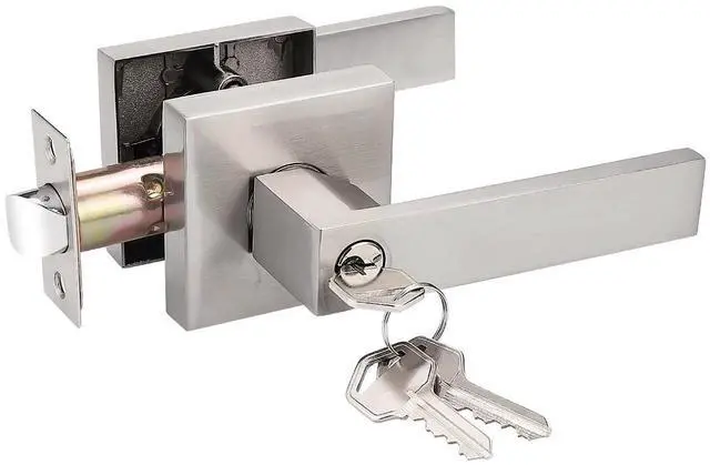 Main image of 1 Pack Interior Bedroom Entrance Door Lever Doorknobs Door Lock One Keyway Entry Keyed Entrance Lockset in Satin Nickel Each with 3 Keys