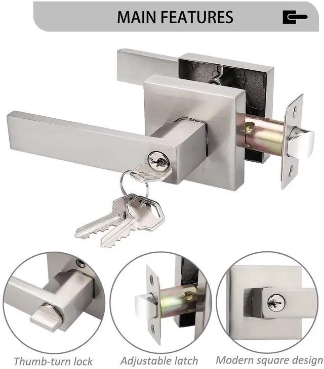 Alt view image 2 of 7 - 1 Pack Interior Bedroom Entrance Door Lever Doorknobs Door Lock One Keyway Entry Keyed Entrance Lockset in Satin Nickel Each with 3 Keys