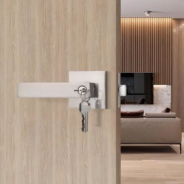 Alt view image 5 of 7 - 1 Pack Interior Bedroom Entrance Door Lever Doorknobs Door Lock One Keyway Entry Keyed Entrance Lockset in Satin Nickel Each with 3 Keys