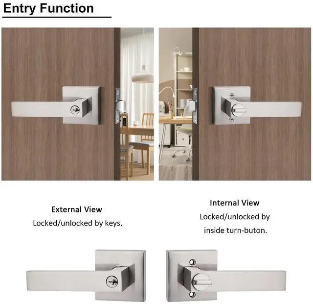 Alt view image 4 of 7 - 1 Pack Interior Bedroom Entrance Door Lever Doorknobs Door Lock One Keyway Entry Keyed Entrance Lockset in Satin Nickel Each with 3 Keys