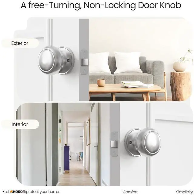 Alt view image 4 of 7 - Passage Door Knob, Satin Nickel Door Knobs Keyless Doorknobs for Interior Doors, Hallway, Closet and More, No Locking Door Handle, 1 Pack