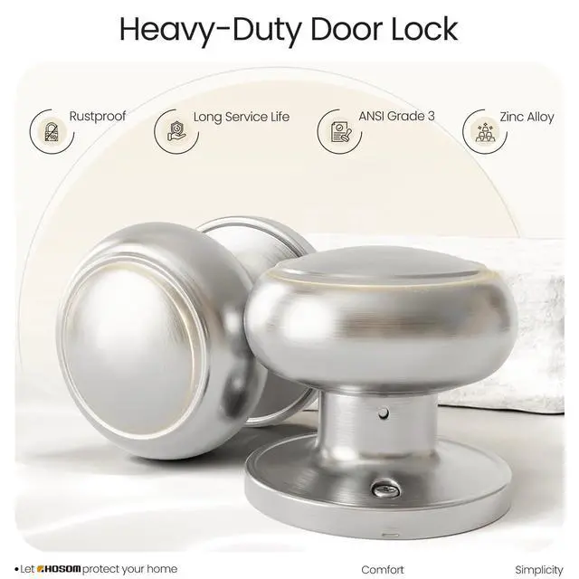 Alt view image 5 of 7 - Passage Door Knob, Satin Nickel Door Knobs Keyless Doorknobs for Interior Doors, Hallway, Closet and More, No Locking Door Handle, 1 Pack