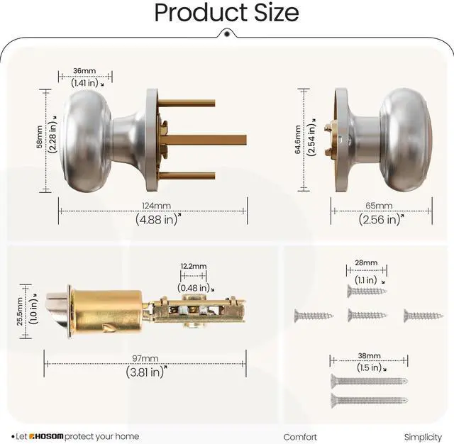 Alt view image 7 of 7 - Passage Door Knob, Satin Nickel Door Knobs Keyless Doorknobs for Interior Doors, Hallway, Closet and More, No Locking Door Handle, 1 Pack