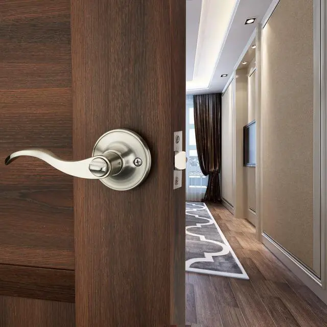 Alt view image 5 of 7 - 1 Pack of HENYIN Wave Lever Keyed Entry Door Lock/Door Knob Hardware Handle and Closet Lockset, Silver Color, with Key,Right Hand(805SN-R)