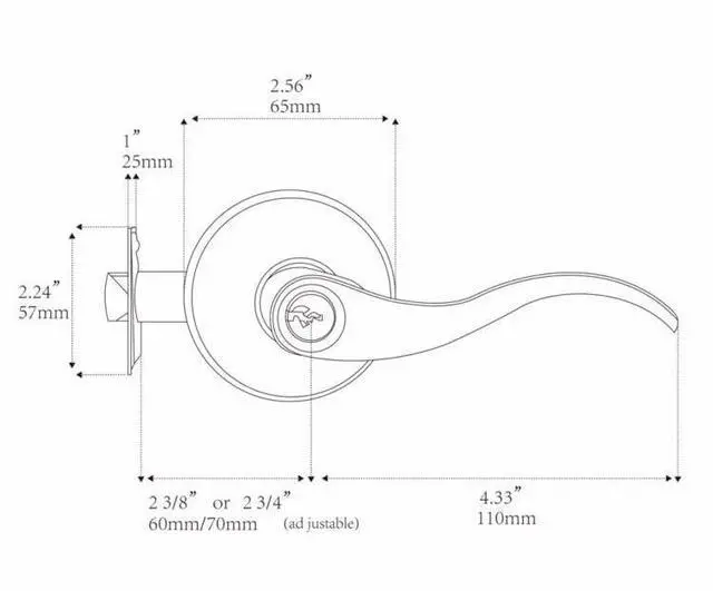 Alt view image 2 of 7 - 1 Pack of HENYIN Wave Lever Keyed Entry Door Lock/Door Knob Hardware Handle and Closet Lockset, Silver Color, with Key,Right Hand(805SN-R)