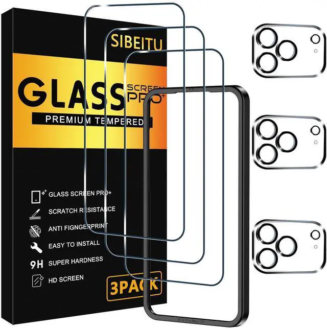 Main image of 3 Pack Screen Protector for iPhone 17 Pro Max with 3 Pack Camera Lens Tempered Glass Protector + Installation Frame, 6.9 Inch HD Clear Glass Film 9H Hardness Scratch Resistent, Case Friendly