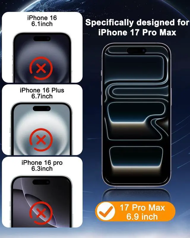 Alt view image 2 of 7 - 3 Pack Screen Protector for iPhone 17 Pro Max with 3 Pack Camera Lens Tempered Glass Protector + Installation Frame, 6.9 Inch HD Clear Glass Film 9H Hardness Scratch Resistent, Case Friendly