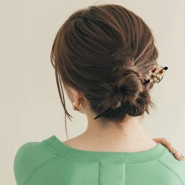 Alt view image 5 of 7 - 4 PACK Japanese Chinese Wooden Hair Stick, Hairpin with 4 Different Flower Styles, Retro Wooden Hair Accessories for Women Girls