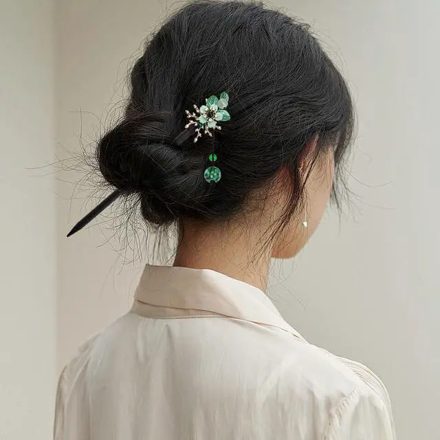 Alt view image 6 of 7 - 4 PACK Japanese Chinese Wooden Hair Stick, Hairpin with 4 Different Flower Styles, Retro Wooden Hair Accessories for Women Girls