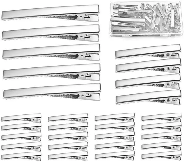 Alt view image 2 of 6 - 45Pcs Metal Hair Accessories Set: Alligator Hair Clips for Bow Making, 3 Sizes Silver Hair Curlers, Salon Grips, DIY Hairpins with Case