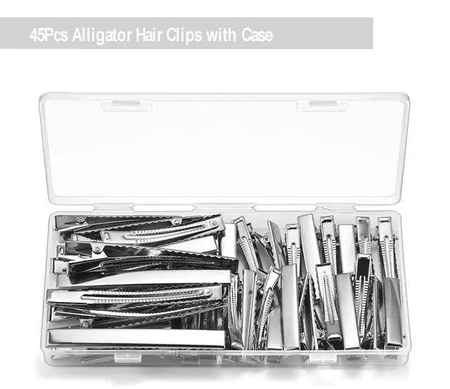 Alt view image 6 of 6 - 45Pcs Metal Hair Accessories Set: Alligator Hair Clips for Bow Making, 3 Sizes Silver Hair Curlers, Salon Grips, DIY Hairpins with Case
