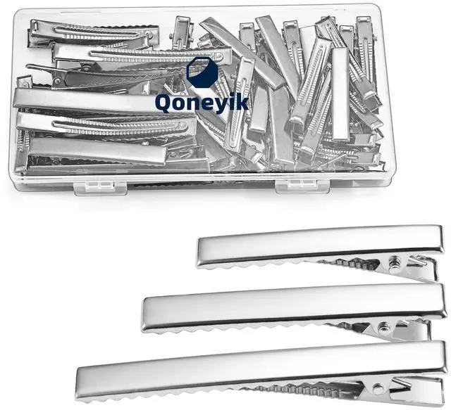 Main image of 45Pcs Metal Hair Accessories Set: Alligator Hair Clips for Bow Making, 3 Sizes Silver Hair Curlers, Salon Grips, DIY Hairpins with Case