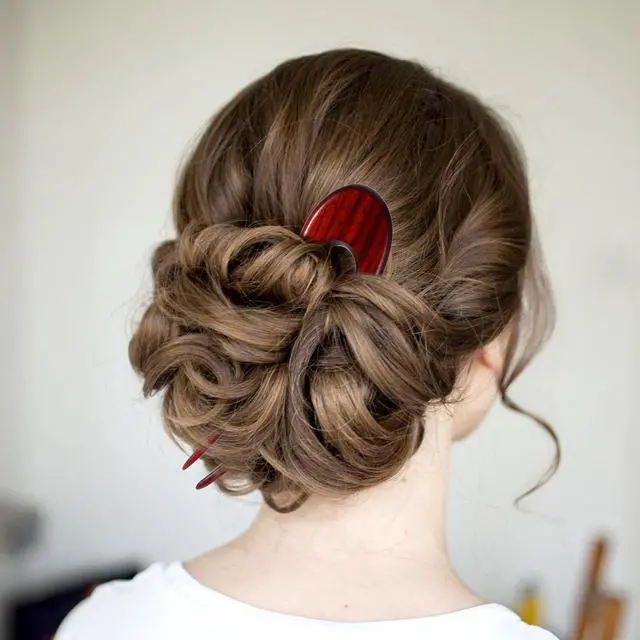 Alt view image 4 of 7 - 3 Pack Wooden Hair Sticks for Women, French U Shaped Hairpin with Two Prongs Hair Clips Handmade French Hairs Stick Vintage Matte Hairpins for Women Bun Updo Hairstyle