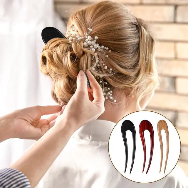 Alt view image 6 of 7 - 3 Pack Wooden Hair Sticks for Women, French U Shaped Hairpin with Two Prongs Hair Clips Handmade French Hairs Stick Vintage Matte Hairpins for Women Bun Updo Hairstyle