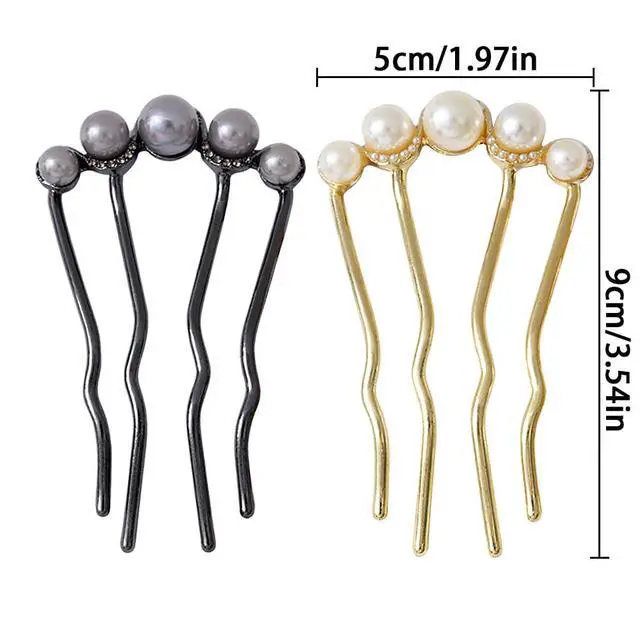 Alt view image 2 of 7 - 2Pcs Pearl U Shaped Hair Pins Bridal Hair Side Comb Fashion Elegant Metal Hair Pin Vintage Hair Fork Clips for Women Girls French Pearl Hairpin Hair Styling Accessories for Wedding Party Holiday Daily