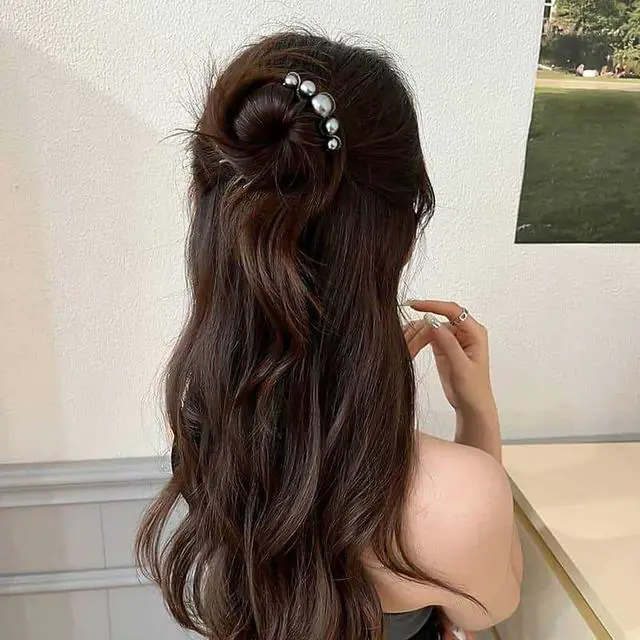 Alt view image 3 of 7 - 2Pcs Pearl U Shaped Hair Pins Bridal Hair Side Comb Fashion Elegant Metal Hair Pin Vintage Hair Fork Clips for Women Girls French Pearl Hairpin Hair Styling Accessories for Wedding Party Holiday Daily
