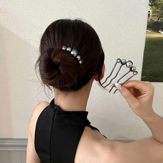 Alt view image 4 of 7 - 2Pcs Pearl U Shaped Hair Pins Bridal Hair Side Comb Fashion Elegant Metal Hair Pin Vintage Hair Fork Clips for Women Girls French Pearl Hairpin Hair Styling Accessories for Wedding Party Holiday Daily
