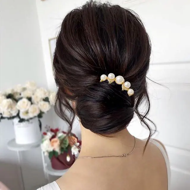 Alt view image 5 of 7 - 2Pcs Pearl U Shaped Hair Pins Bridal Hair Side Comb Fashion Elegant Metal Hair Pin Vintage Hair Fork Clips for Women Girls French Pearl Hairpin Hair Styling Accessories for Wedding Party Holiday Daily