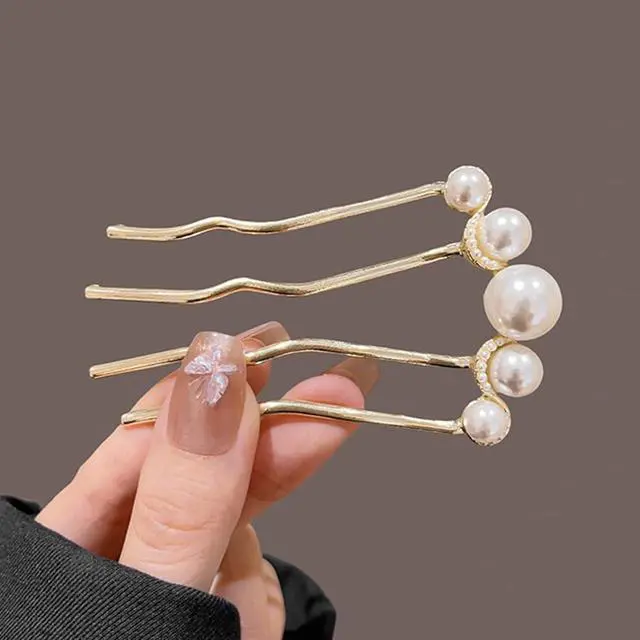 Alt view image 7 of 7 - 2Pcs Pearl U Shaped Hair Pins Bridal Hair Side Comb Fashion Elegant Metal Hair Pin Vintage Hair Fork Clips for Women Girls French Pearl Hairpin Hair Styling Accessories for Wedding Party Holiday Daily