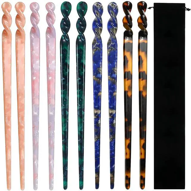 Main image of 10 Pieces Acetate Hair Sticks Leopard Print Hair Pins, Tortoise Shell Hairpin Vintage Hair Chopsticks Retro Hairpins Disk, Hair Accessories for Women Girls (Elegant)