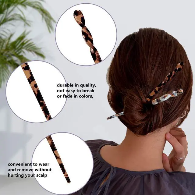 Alt view image 3 of 6 - 10 Pieces Acetate Hair Sticks Leopard Print Hair Pins, Tortoise Shell Hairpin Vintage Hair Chopsticks Retro Hairpins Disk, Hair Accessories for Women Girls (Elegant)