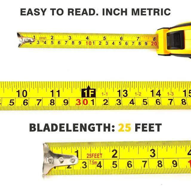 Alt view image 5 of 7 - Tape Measure 25 ft, Steel Measuring Tape Retractable, 25-Foot Basics Self-Locking Measurement Tape, Self Lock Auto Tape Rule Imperial/Metric Measure for Body Measurements