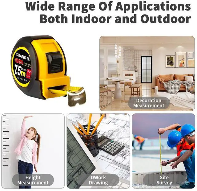Alt view image 7 of 7 - Tape Measure 25 ft, Steel Measuring Tape Retractable, 25-Foot Basics Self-Locking Measurement Tape, Self Lock Auto Tape Rule Imperial/Metric Measure for Body Measurements
