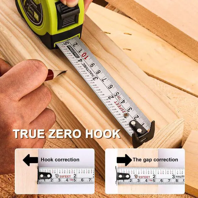 Alt view image 7 of 7 - Tape Measure 25ft with Fractions 1/8 Dual Scale Metric & Imperial Measuring Tape Retractable Compact Economical for Home DIY Renovations Crafting Quick Fixes HT0325