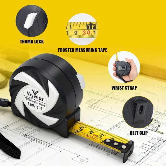 Alt view image 3 of 7 - Tape Measure with Auto-Lock, 16FT/5M Professional Measuring Tape & Painters Tape, Metric Measuring with Durable Matte Blade, Gift for Craftsmen