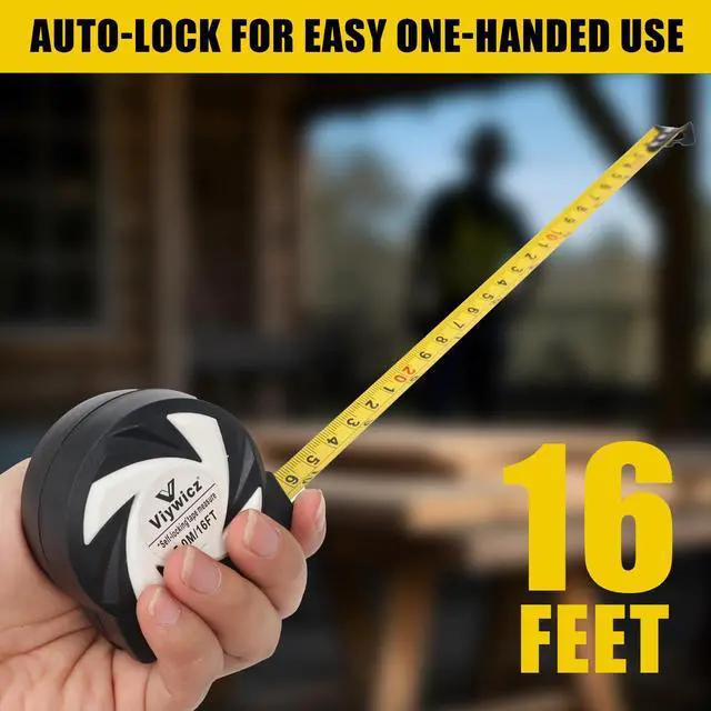 Alt view image 4 of 7 - Tape Measure with Auto-Lock, 16FT/5M Professional Measuring Tape & Painters Tape, Metric Measuring with Durable Matte Blade, Gift for Craftsmen