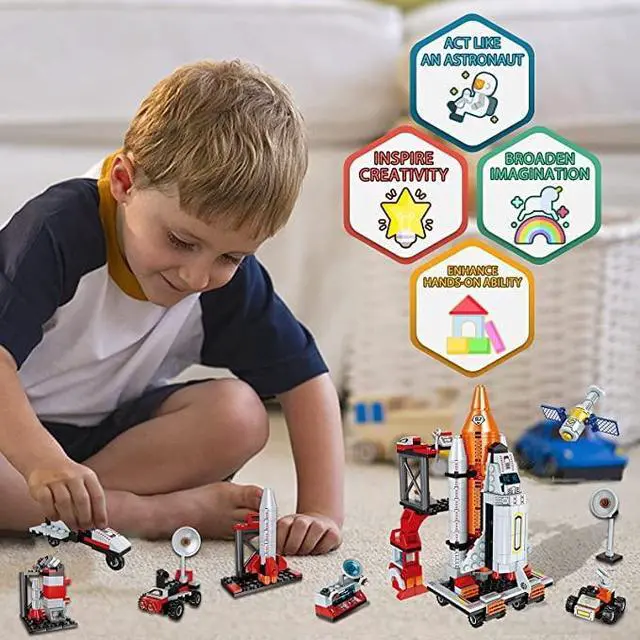 Alt view image 4 of 6 - Space Exploration Shuttle Toys for 6 7 8 9 10 11 12 Year Old Boys 12-in-1 STEM Aerospace Building Kit Toy with Heavy Transport Rocket and Launcher Best Gifts for 6-12 Year Old Boys (566 PCS)