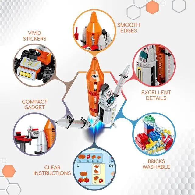Alt view image 3 of 6 - Space Exploration Shuttle Toys for 6 7 8 9 10 11 12 Year Old Boys 12-in-1 STEM Aerospace Building Kit Toy with Heavy Transport Rocket and Launcher Best Gifts for 6-12 Year Old Boys (566 PCS)