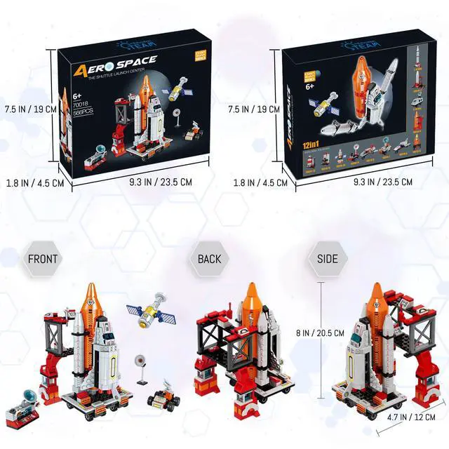 Alt view image 5 of 6 - Space Exploration Shuttle Toys for 6 7 8 9 10 11 12 Year Old Boys 12-in-1 STEM Aerospace Building Kit Toy with Heavy Transport Rocket and Launcher Best Gifts for 6-12 Year Old Boys (566 PCS)