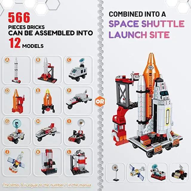 Alt view image 6 of 6 - Space Exploration Shuttle Toys for 6 7 8 9 10 11 12 Year Old Boys 12-in-1 STEM Aerospace Building Kit Toy with Heavy Transport Rocket and Launcher Best Gifts for 6-12 Year Old Boys (566 PCS)