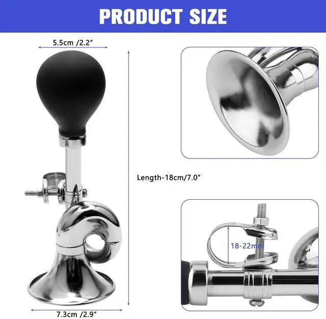 Alt view image 3 of 6 - Bugle Horn, Retro Clown Horn, Kids Bike Horn, Classic Vintage Metal Twist Loudspeaker Siren Hooter Snail Air Horn for Vehicles Bicycles Golf Cart