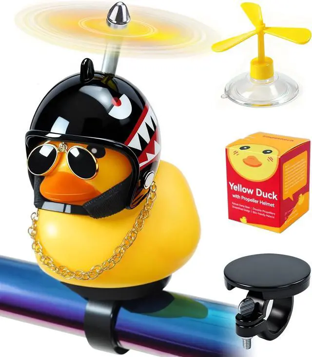 Main image of Rubber Duck Bike Decorations Stable Clamp Mount Cute Duck Bike Bell Two Helmet Propeller Bike Accessories e Scooter Accessories Motorcycle Accessories Cycling Gifts Black Shark