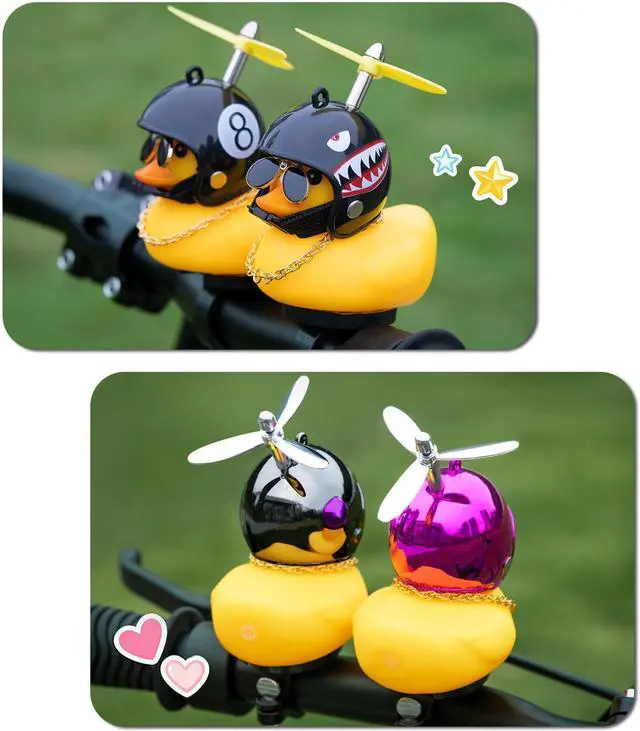 Alt view image 2 of 7 - Rubber Duck Bike Decorations Stable Clamp Mount Cute Duck Bike Bell Two Helmet Propeller Bike Accessories e Scooter Accessories Motorcycle Accessories Cycling Gifts Black Shark