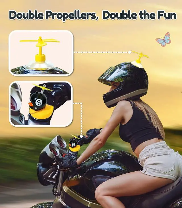 Alt view image 5 of 7 - Rubber Duck Bike Decorations Stable Clamp Mount Cute Duck Bike Bell Two Helmet Propeller Bike Accessories e Scooter Accessories Motorcycle Accessories Cycling Gifts Black Shark