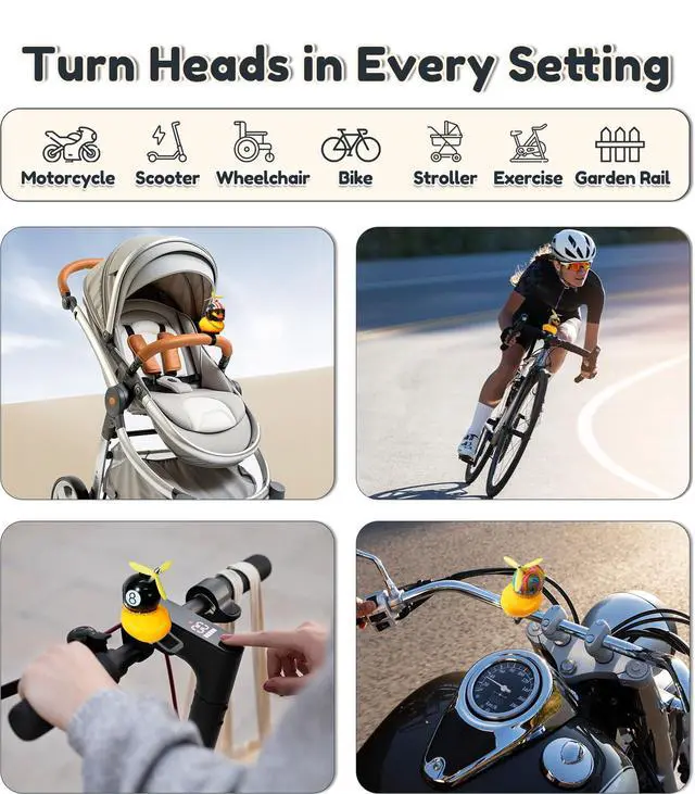Alt view image 7 of 7 - Rubber Duck Bike Decorations Stable Clamp Mount Cute Duck Bike Bell Two Helmet Propeller Bike Accessories e Scooter Accessories Motorcycle Accessories Cycling Gifts Black Shark