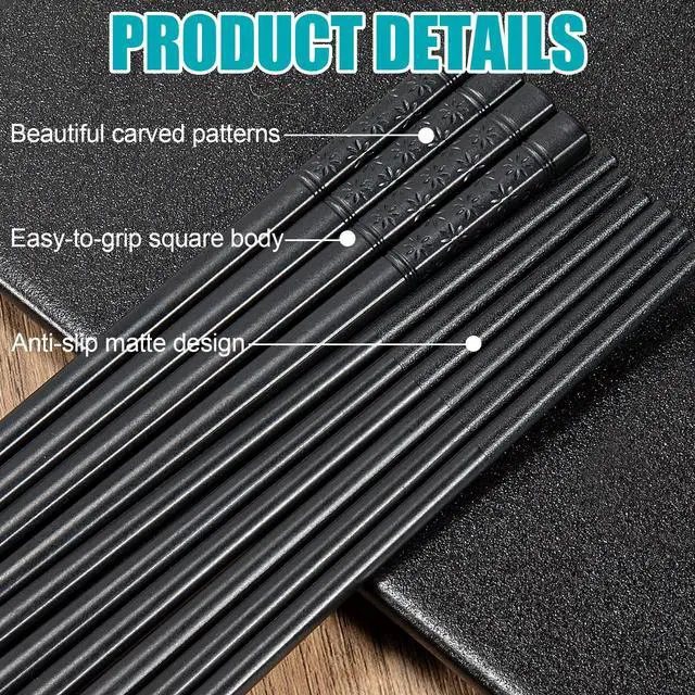 Alt view image 7 of 7 - 5 Pairs of Reusable Chopsticks, Dishwasher-Safe, 9.5 Inches Fiberglass Chopsticks Set Suitable for Japanese, Chinese, and Korean Cuisines, Featuring Non-Slip Design and Enhanced Usability