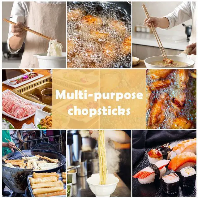 Alt view image 6 of 7 - 16.5 Inches Cooking Chopsticks, 2 Pairs Wooden Long Chop Sticks Reusable for Noodles Frying Hotpot, Japanese Extra Long Anti-Slip Chopsticks