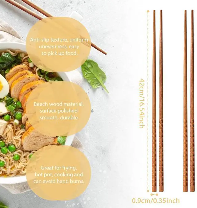 Alt view image 5 of 7 - 16.5 Inches Cooking Chopsticks, 2 Pairs Wooden Long Chop Sticks Reusable for Noodles Frying Hotpot, Japanese Extra Long Anti-Slip Chopsticks
