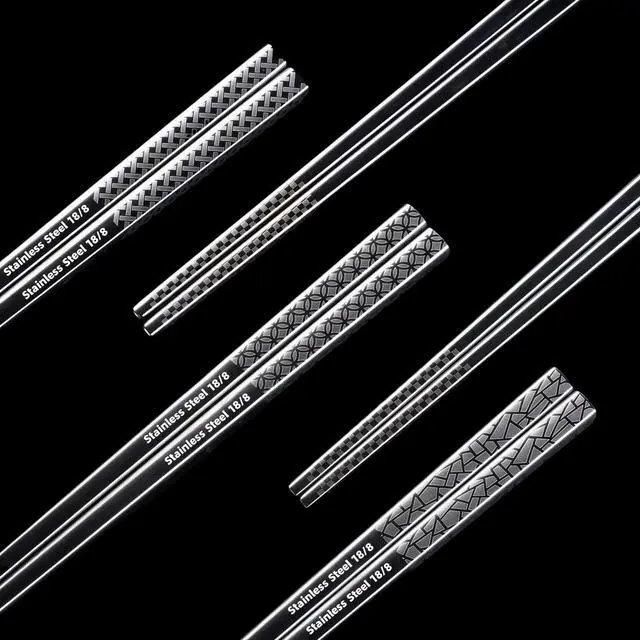 Main image of 5 Pair Metal Chopsticks Reusable 18/8 Stainless Steel Chopsticks Set Non-slip Chinese Chopstick for Cooking Eating Dishwasher Safe 9.25" Chop Sticks Gift Set
