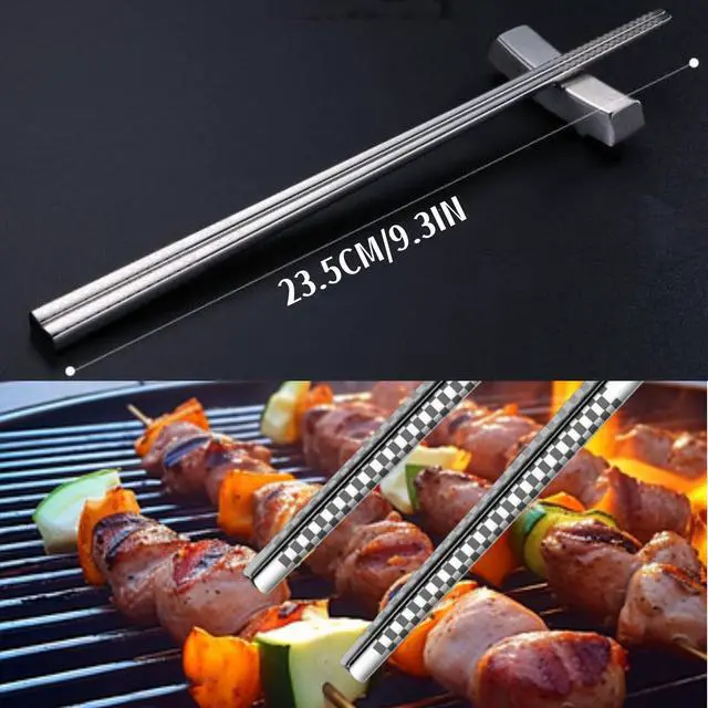 Alt view image 3 of 7 - 5 Pair Metal Chopsticks Reusable 18/8 Stainless Steel Chopsticks Set Non-slip Chinese Chopstick for Cooking Eating Dishwasher Safe 9.25" Chop Sticks Gift Set