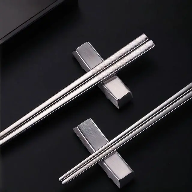Alt view image 7 of 7 - 5 Pair Metal Chopsticks Reusable 18/8 Stainless Steel Chopsticks Set Non-slip Chinese Chopstick for Cooking Eating Dishwasher Safe 9.25" Chop Sticks Gift Set