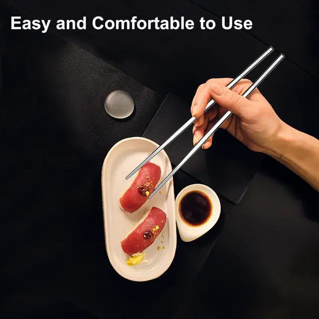 Alt view image 6 of 7 - Premium Stainless Steel Metal Chopsticks, Reusable Silver Chopsticks Dishwasher Safe, Square Lightweight Non-Slip Chop Sticks Easy to Use for Home Kitchen Hotel Restaurant (Stainless steel, 8.7)
