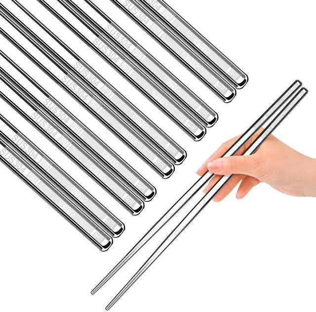 Main image of Premium Stainless Steel Metal Chopsticks, Reusable Silver Chopsticks Dishwasher Safe, Square Lightweight Non-Slip Chop Sticks Easy to Use for Home Kitchen Hotel Restaurant (Stainless steel, 8.7)