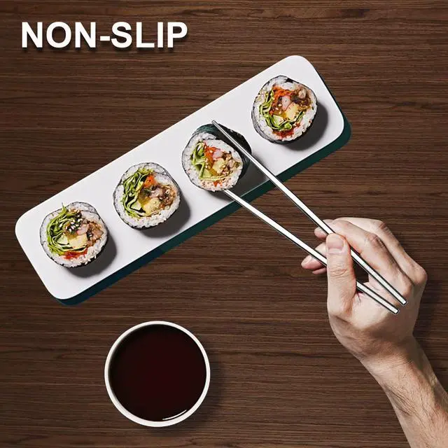 Alt view image 5 of 7 - Premium Stainless Steel Metal Chopsticks, Reusable Silver Chopsticks Dishwasher Safe, Square Lightweight Non-Slip Chop Sticks Easy to Use for Home Kitchen Hotel Restaurant (Stainless steel, 8.7)