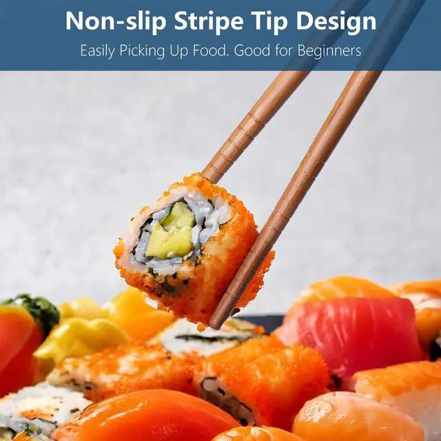 Alt view image 4 of 7 - 5 Pairs Bamboo Chopsticks Reusable Chop Sticks Japanese Style Bamboo Chopstick with Black Box Lightweight 8.8 Inch/22.5cm Non-Slip Chopsticks Gift Set
